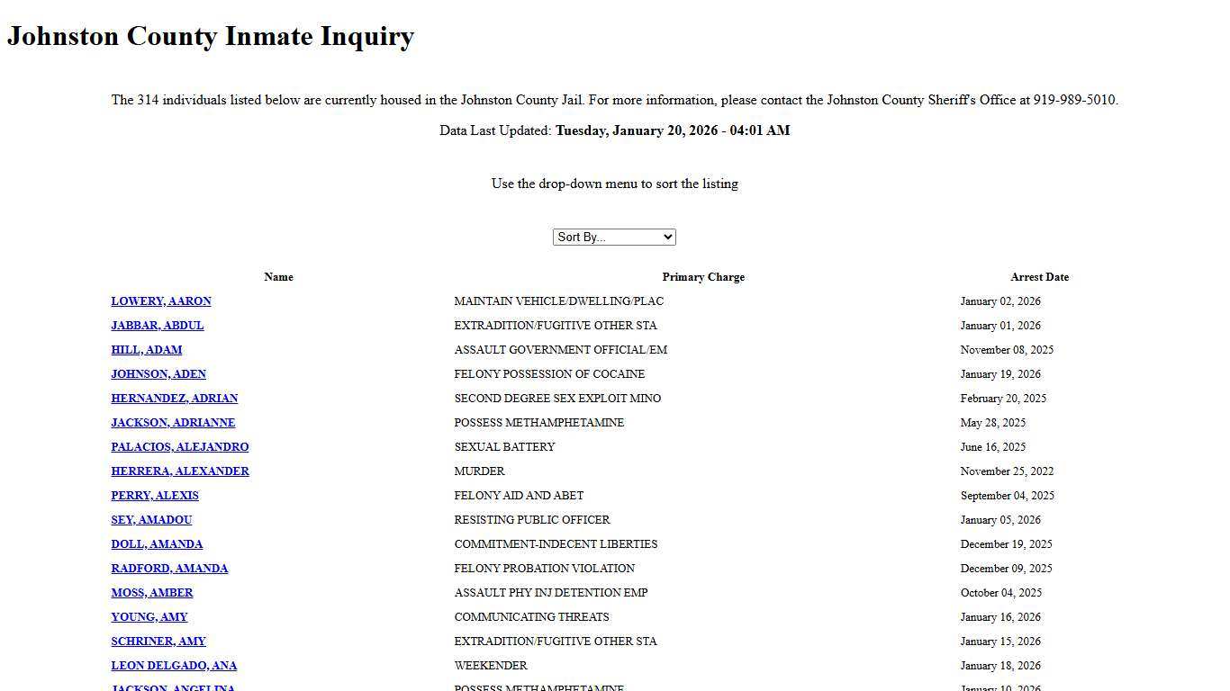 Johnston County Inmate Inquiry